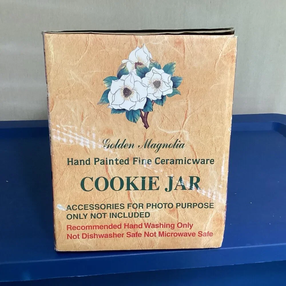 kk golden magnolia cooki jar hand painted ceramic ware #6073 vintage